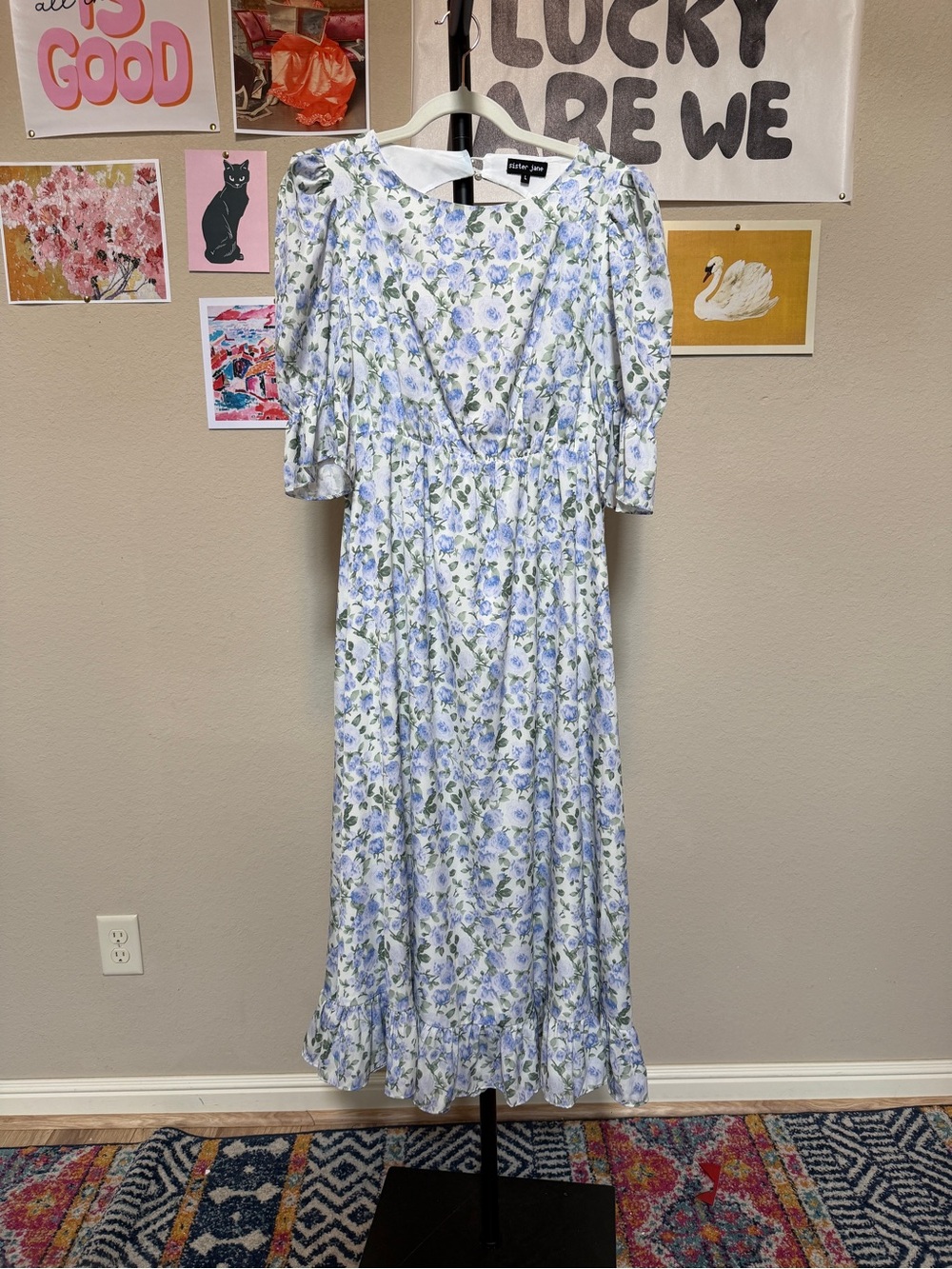 Sister Jane Forget Me Not Floral Maxi Dress - White & Light Blue Size Large